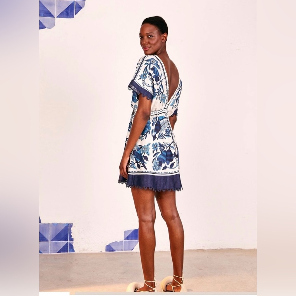 FARM Rio Blue and White Floral Mini Dress - Picture 9 of 16